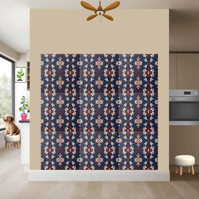 Navy Red and Cream Scandinavian Inspired Geometric Tile (Creator Uploaded)