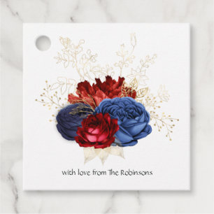 Navy, Red and Gold Floral Favour Tags