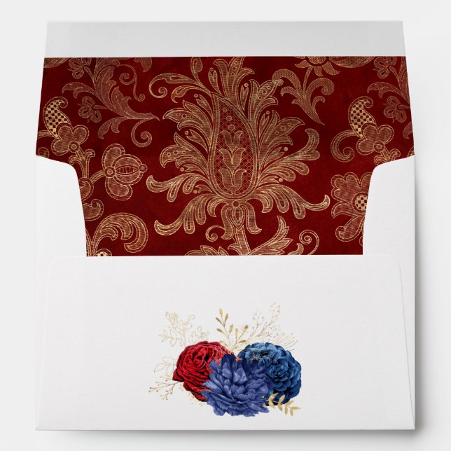 Navy, Red and Gold Floral Wedding Envelope (Back (Bottom))