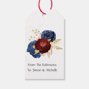 Navy, Red and Gold Floral Wedding Gift Tags
