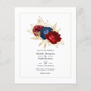 Navy, Red and Gold Floral Wedding Invitation Flyer