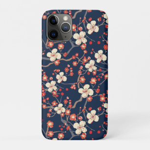 Navy Red Cherry Blossom Japanese Floral Case-Mate iPhone Case