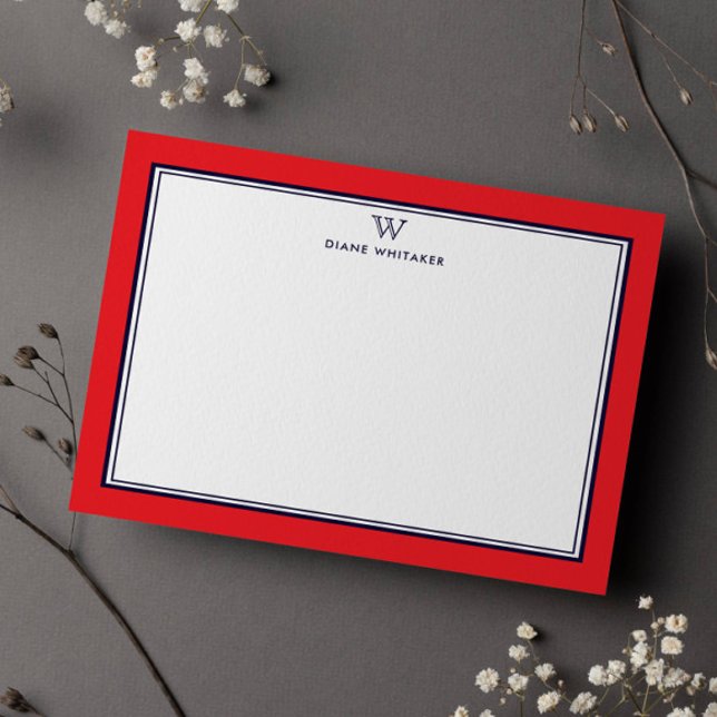 NAVY & RED Classic Monogram Double Frame Card (Creator Uploaded)