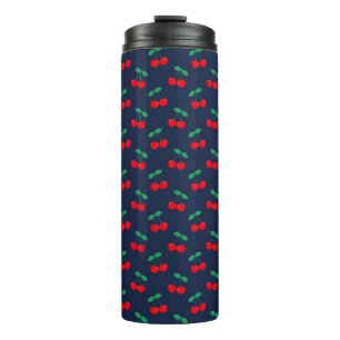 Navy & Red Cute Summer Red Cherries Thermal Tumbler