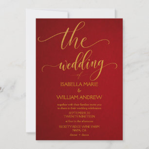 Navy Red Elegant Gold Wedding Invitation