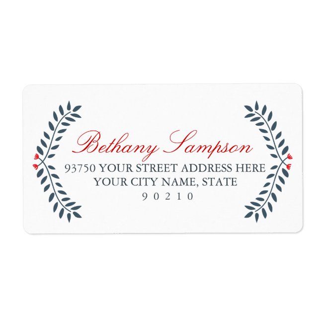 Navy & Red Floral Address Labels (Front)