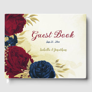 navy red floral gold guest book