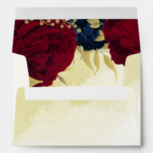 navy red flowers gold leaves wedding envelope