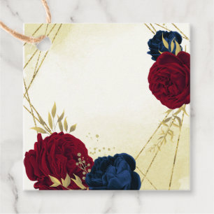 navy red flowers gold leaves wedding favour tags