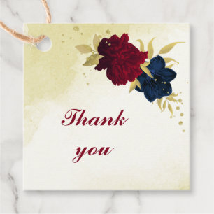 navy red flowers gold leaves wedding favour tags