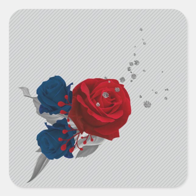 navy & red flowers grey leaves wreath square sticker (Front)