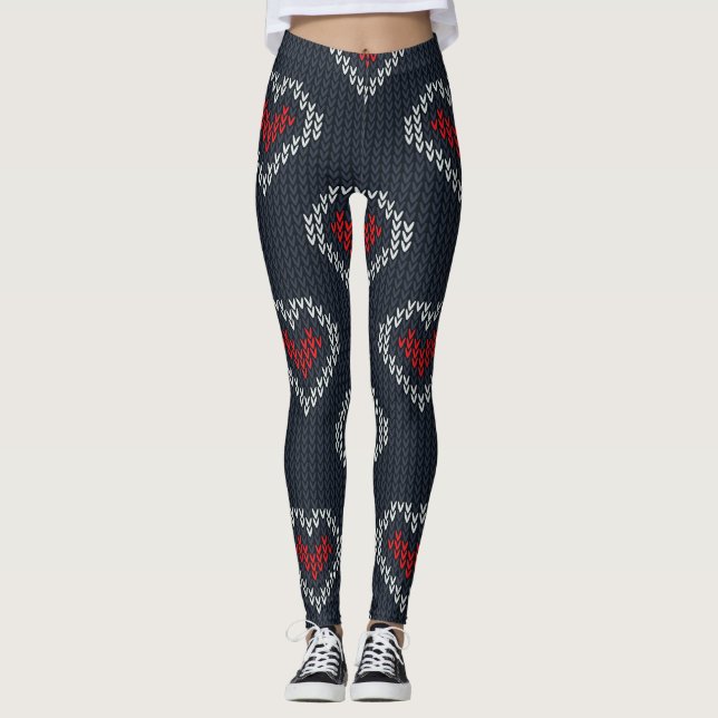  Navy Red Heart Women's Leggings (Front)