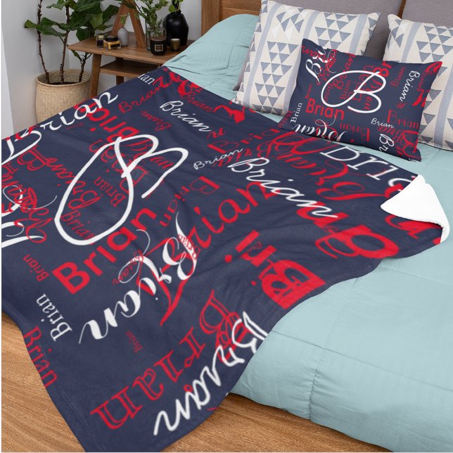 Navy & Red Pattern of Names Fleece Blanket (Creator Uploaded)