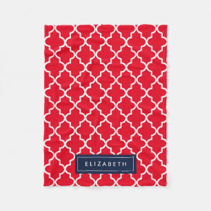 Navy & Red Quatrefoil Fleece Blanket