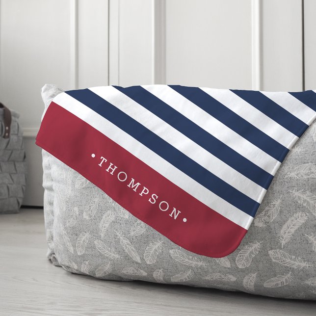 Navy & Red Summer Stripe Personalised Sherpa Blanket (Creator Uploaded)