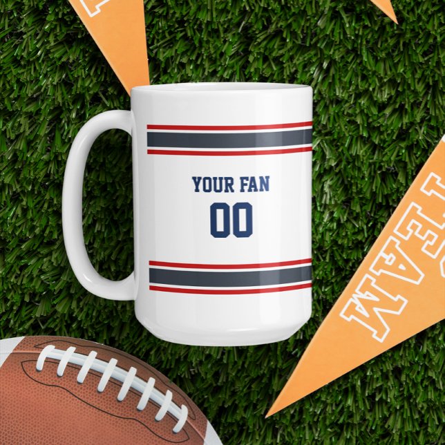 Navy, Red & White Football Jersey Personalised Coffee Mug (Creator Uploaded)
