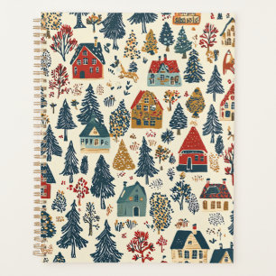 Navy Red Woodland Christmas Village Pattern Planner