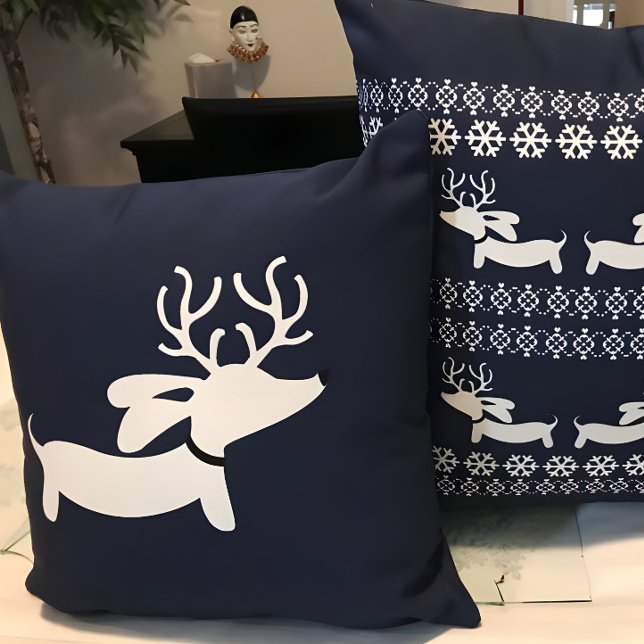 Navy Reindeer Dachshund Christmas Decor Cushion (Creator Uploaded)