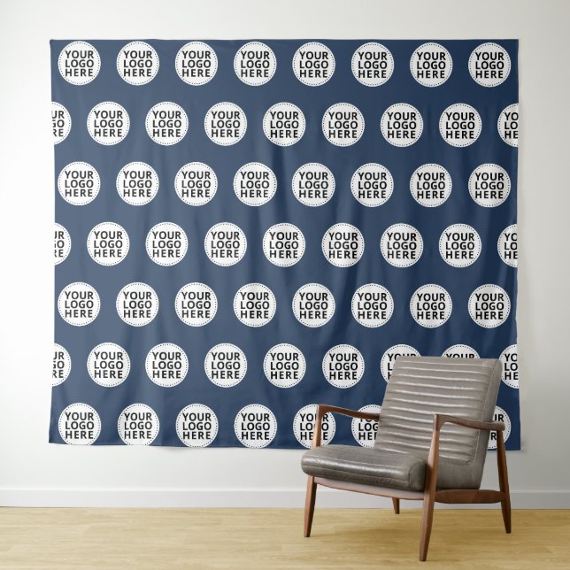 Navy Repeating Business Logo Tapestry (In Situ (Horizontal))
