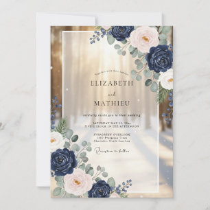 Navy Resplendent Winter Forest Wedding Invitation