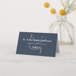 Navy Reverse Ampersand Wedding Folded Seating Place Card