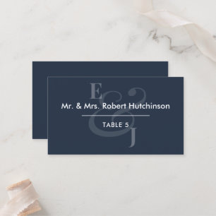 Navy Reverse Ampersand Wedding Table Seating Place Card