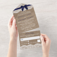 Navy Ribbon On Burlap & Lace Wedding