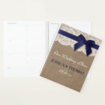 Navy Ribbon On Burlap & Lace Wedding Planner<br><div class="desc">Get ready for your big day in style with this elegant and very trendy wedding planner. The design is easy to personalise with your own names and wedding date and you can keep all your design ideas, important wedding information and much more safely together in this personalised planner. Matching wedding...</div>