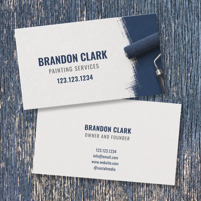 Navy Roller Corner Accent Painting Service Business Card (Creator Uploaded)
