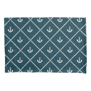 Navy Rope And Anchor Pattern Pillowcase