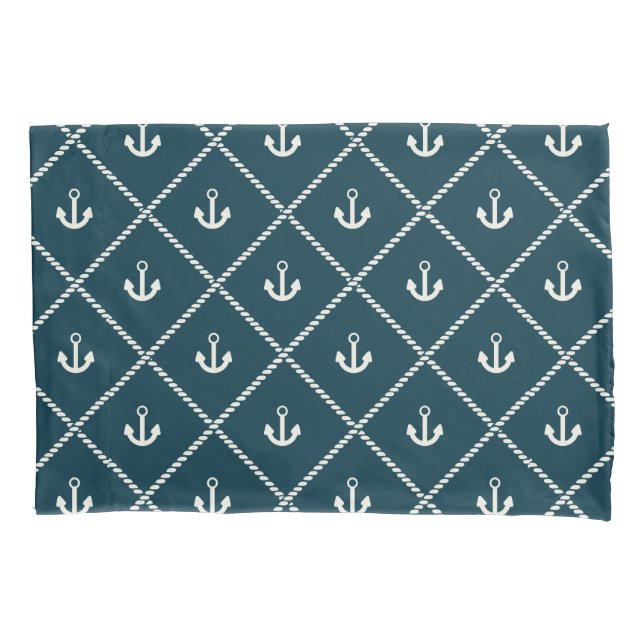Navy Rope And Anchor Pattern Pillowcase (Front-Left)