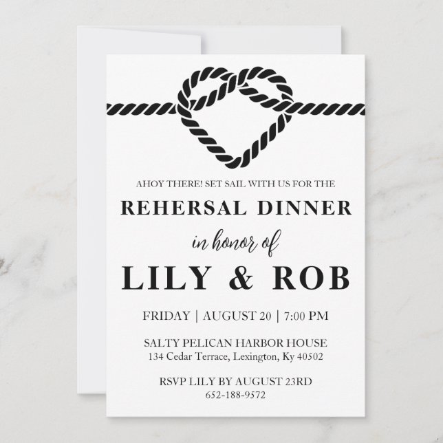 navy rope nautical rehearsal dinner invitations (Front)