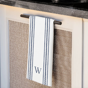 Navy Rope Stripe Monogram Tea Towel
