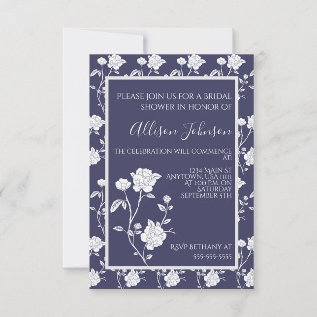 Navy Rose Bridal Shower Invitation (Front)