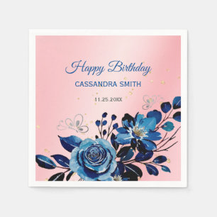 Navy Rose Butterfly Gold Glitter Pink Birthday  Napkin