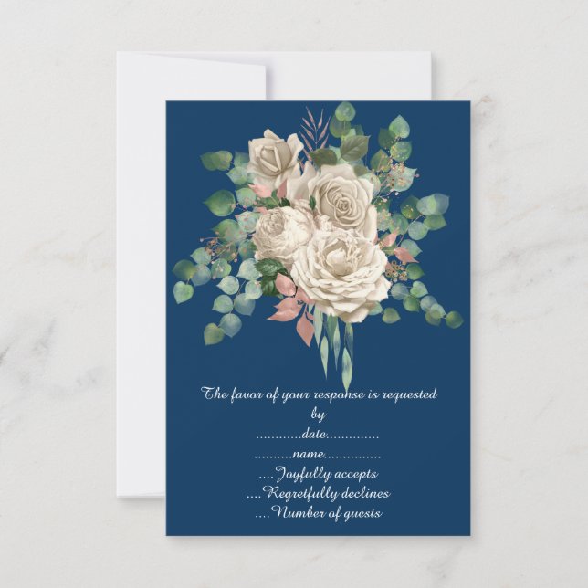 NAVY ROSE EUCALYPTUS RSVP ANNOUCEMENT CARD (Front)