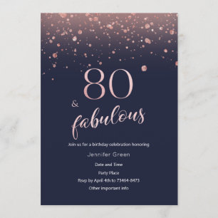 Navy Rose Gold 80th Birthday Invitation