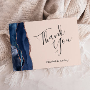 Navy Rose Gold Agate Blush Wedding Thank You Card