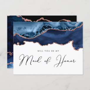 navy rose gold agate will you be my maid of honour invitation postcard