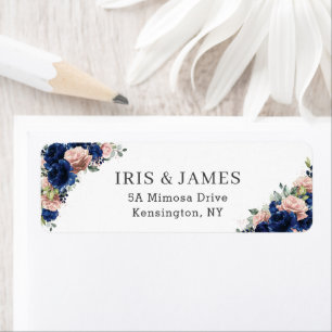 Navy Rose Gold Blush Floral Wedding Return Address