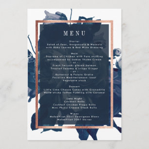 Navy Rose Gold Bouquet Wedding Menu