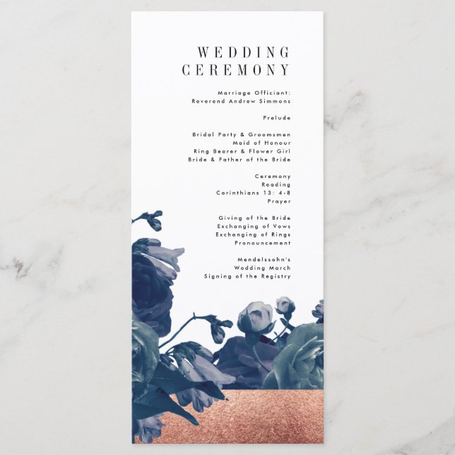 Navy Rose Gold Bouquet Wedding Program Programme (Front)