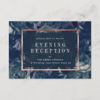 Navy Rose Gold Bouquet Wedding Reception Card
