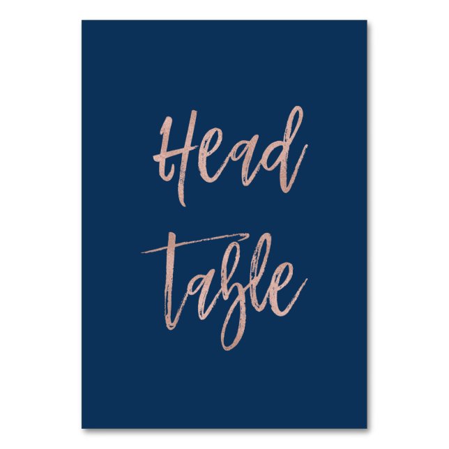 Navy & Rose Gold Chic Wedding Head Table Number (Front)