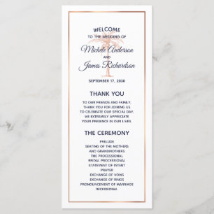 Navy Rose Gold Copper Palm Tree Modern Wedding Programme