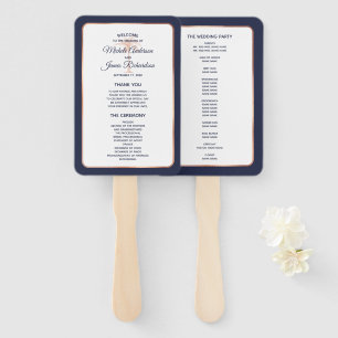 Navy Rose Gold Copper Palm Tree Wedding Program Hand Fan