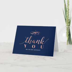 Navy & Rose Gold Elegant Wedding Thank you Note Card