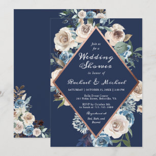 Navy Rose Gold Floral Couples Shower Invitation