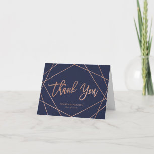 Navy Rose Gold Geometric Graduation Thank You Card