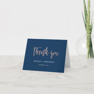 Navy & Rose Gold Glam Chic Folded Thank You Card